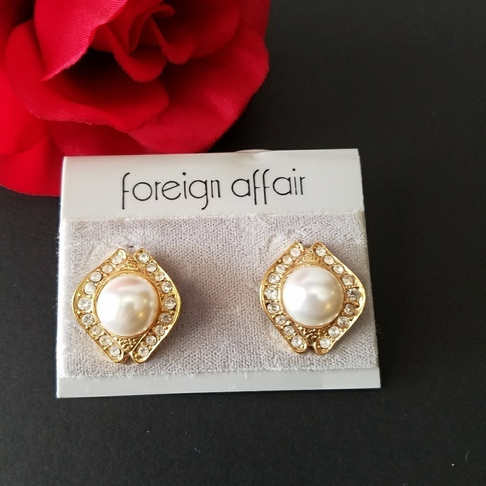 Foreign Affair Vintage Pearl and Diamond  (Faux) Earrings Pierced